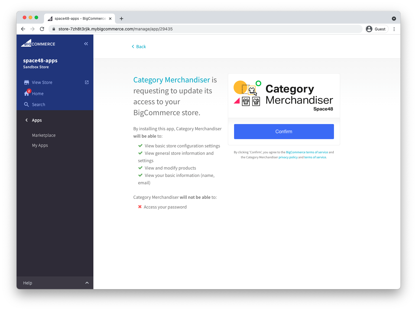 BigCommerce permission review for Category Merchandiser