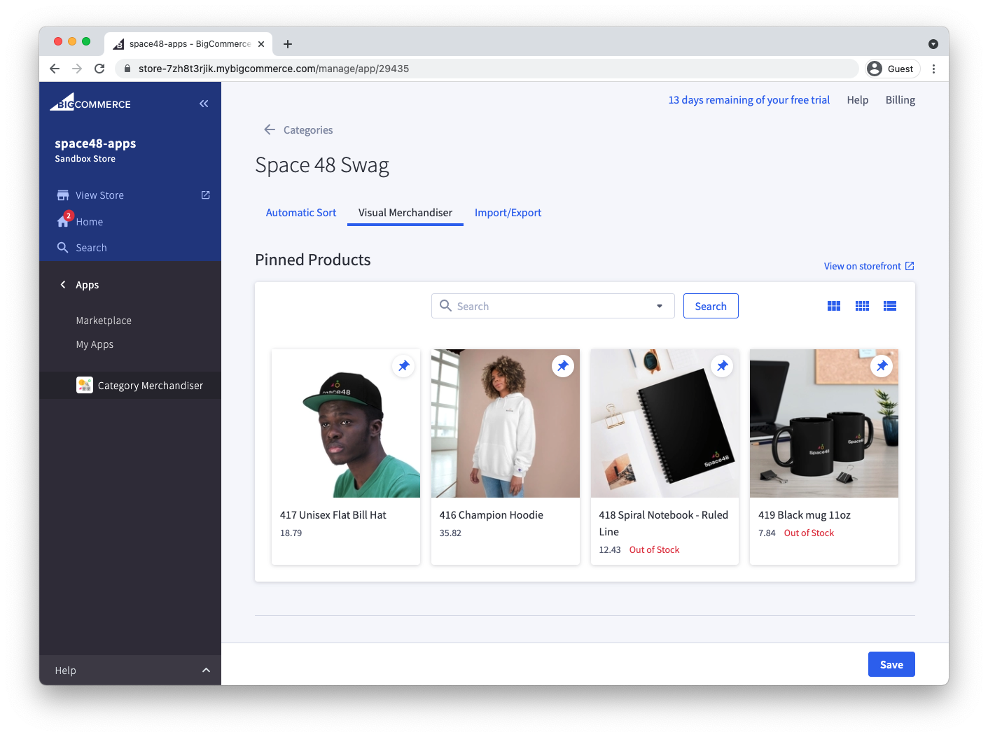 A pinned product being dragged to a new position